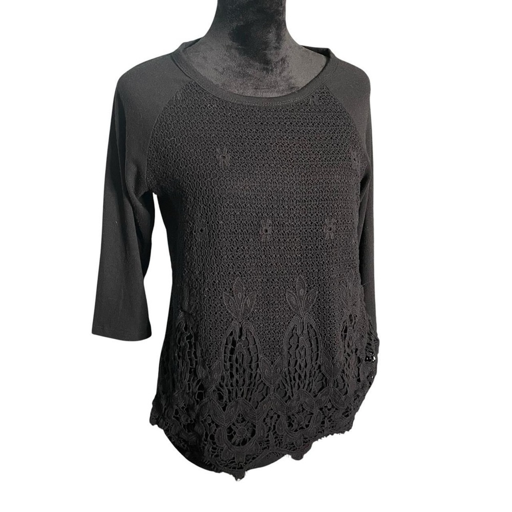 Barefoot Dreams Black Crochet Lace Sweater